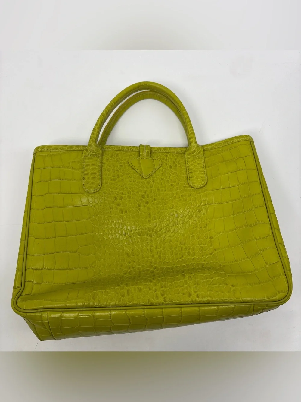 Longchamp Green Croc Embossed Roseau Bag